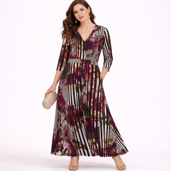 Ashley Stewart Dresses & Skirts - Ashley Stewart Plus Size Maxi Dress 22/24 Striped Floral Boho Wedding Guest
